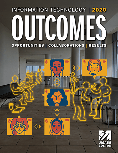 The 2020 issue's cover features a backdrop of an empty building, juxtaposed with illustrations of students utilizing technology to connect and collaborate, highlighting the transformative power of digital tools in education.