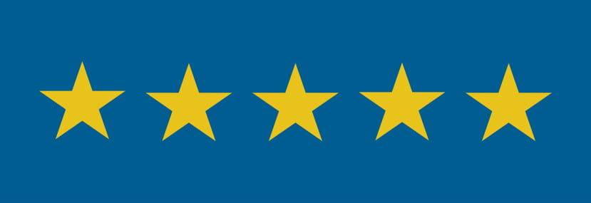 Five yellow stars on a Beacon Blue background